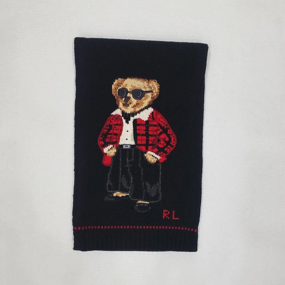 NWT Polo Ralph Lauren Bear Holiday Black Knit Sweater Scarf Chinese New Year